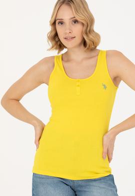 Kadın Sarı Bisiklet Yaka Kolsuz Basic Tişört - 50262673133