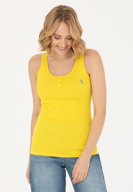 Kadın Sarı Bisiklet Yaka Kolsuz Basic Tişört - 50262673133