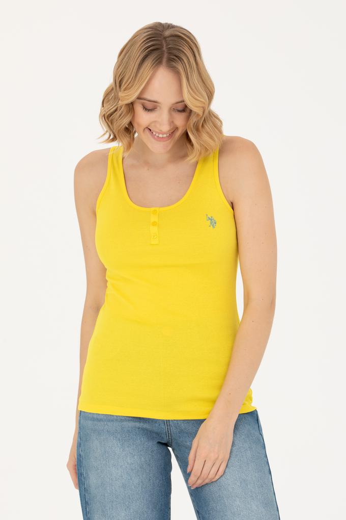 Kadın Sarı Bisiklet Yaka Kolsuz Basic Tişört