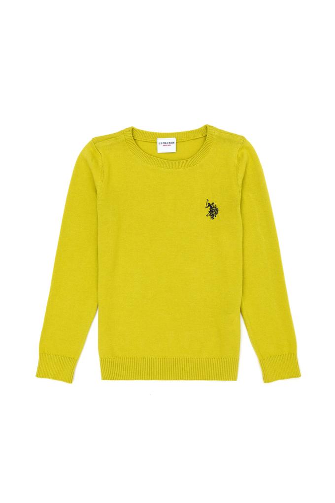 Kız Çocuk Fıstık Yeşili Basic Bisiklet Yaka Kazak