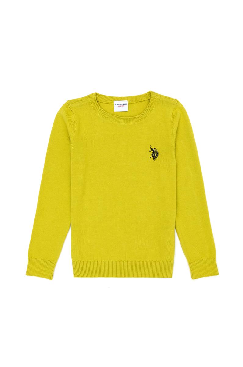 Kız Çocuk Fıstık Yeşili Basic Bisiklet Yaka Kazak