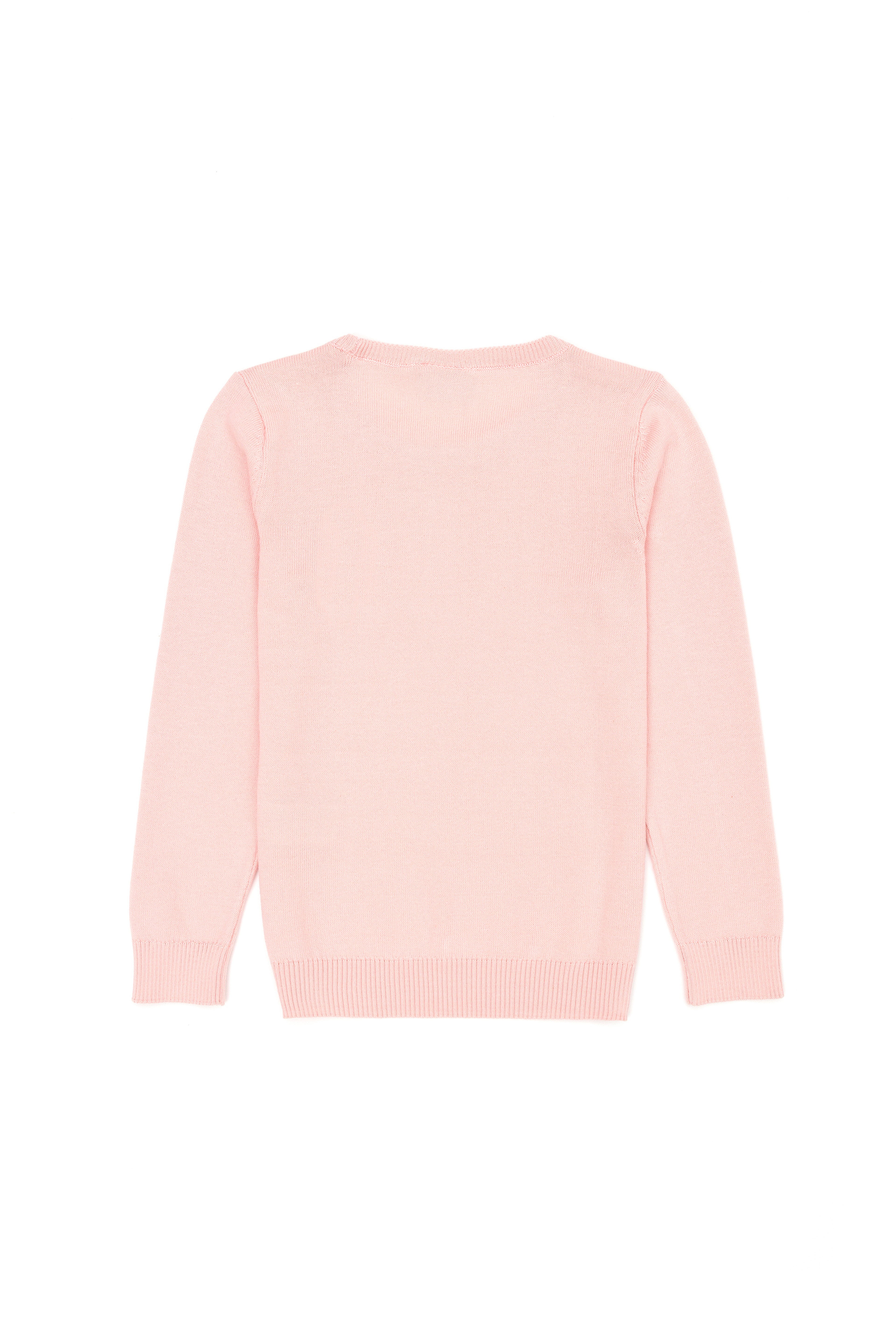 Kız Çocuk Toz Pembe Bisiklet Yaka Basic Kazak - Image 2