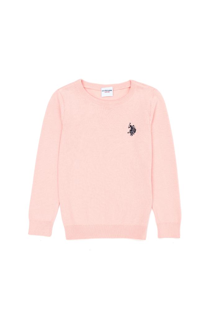 Kız Çocuk Toz Pembe Bisiklet Yaka Basic Kazak