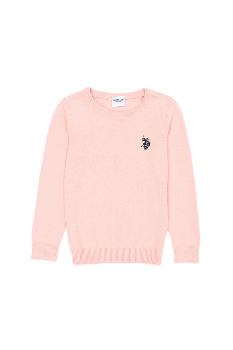 Kız Çocuk Toz Pembe Bisiklet Yaka Basic Kazak