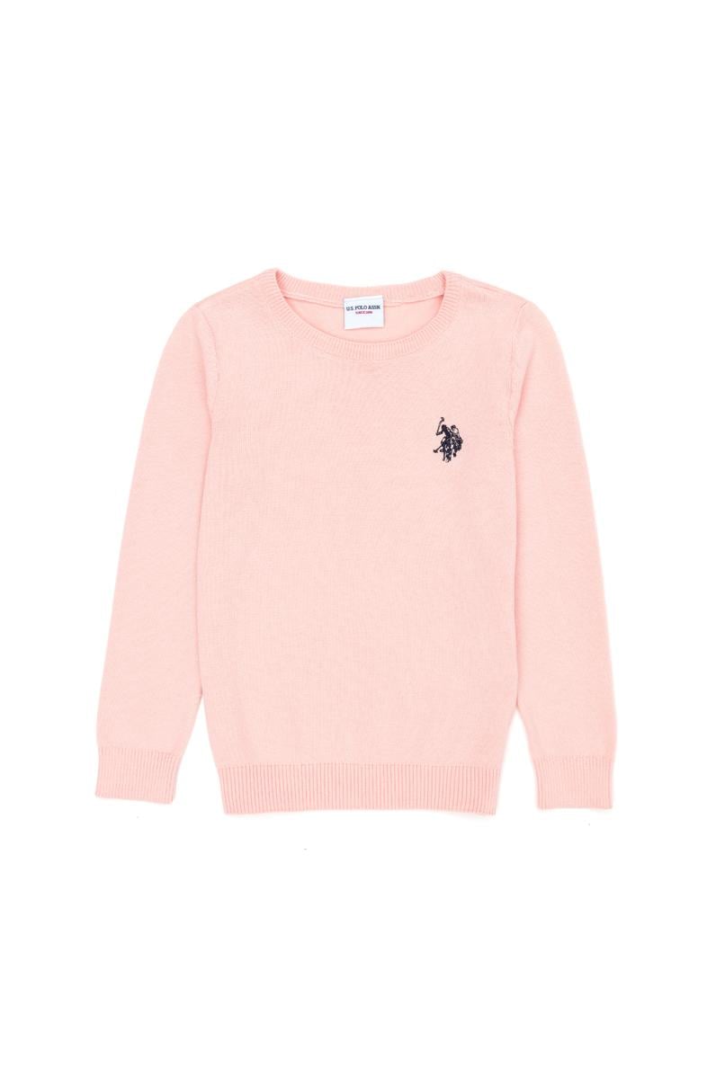 Kız Çocuk Toz Pembe Bisiklet Yaka Basic Kazak