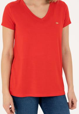 Kadın Kırmızı Basic Tişört - 50262610109