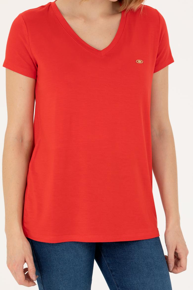 Kadın Kırmızı Basic Tişört - 50262610109