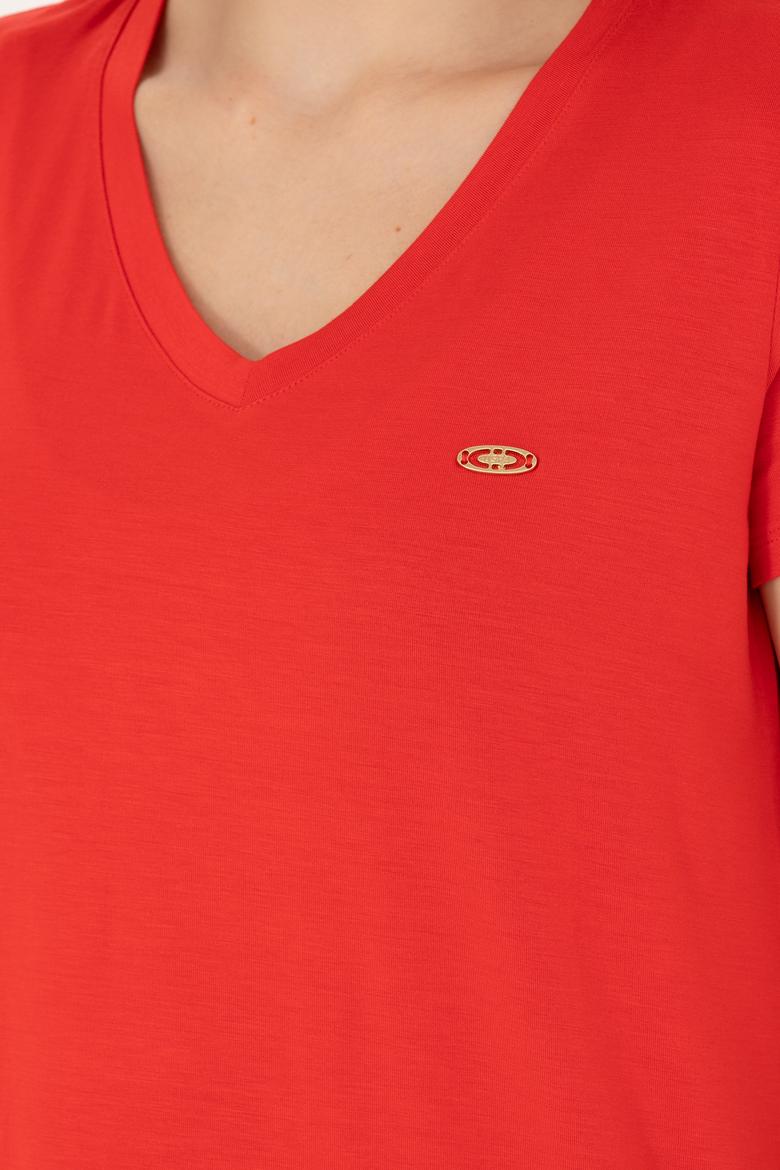 Kadın Kırmızı Basic Tişört - 50262610109