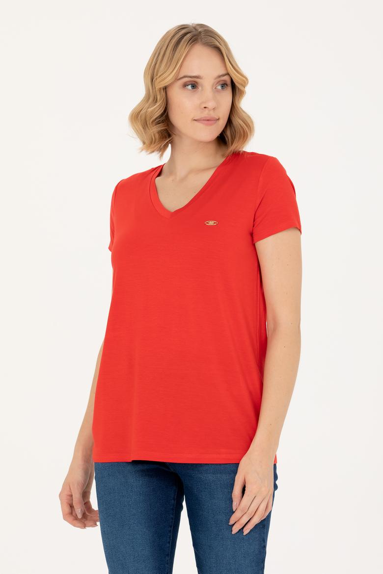 Kadın Kırmızı Basic Tişört - 50262610109