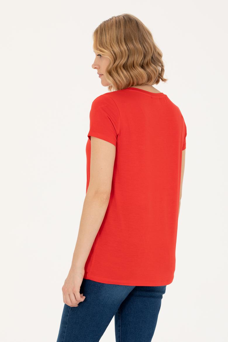 Kadın Kırmızı Basic Tişört - 50262610109