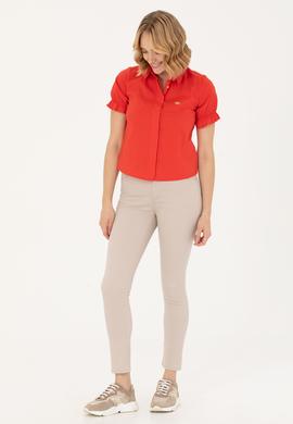 Kadın Kırmızı Kısa Kollu Gömlek - 50264219009
