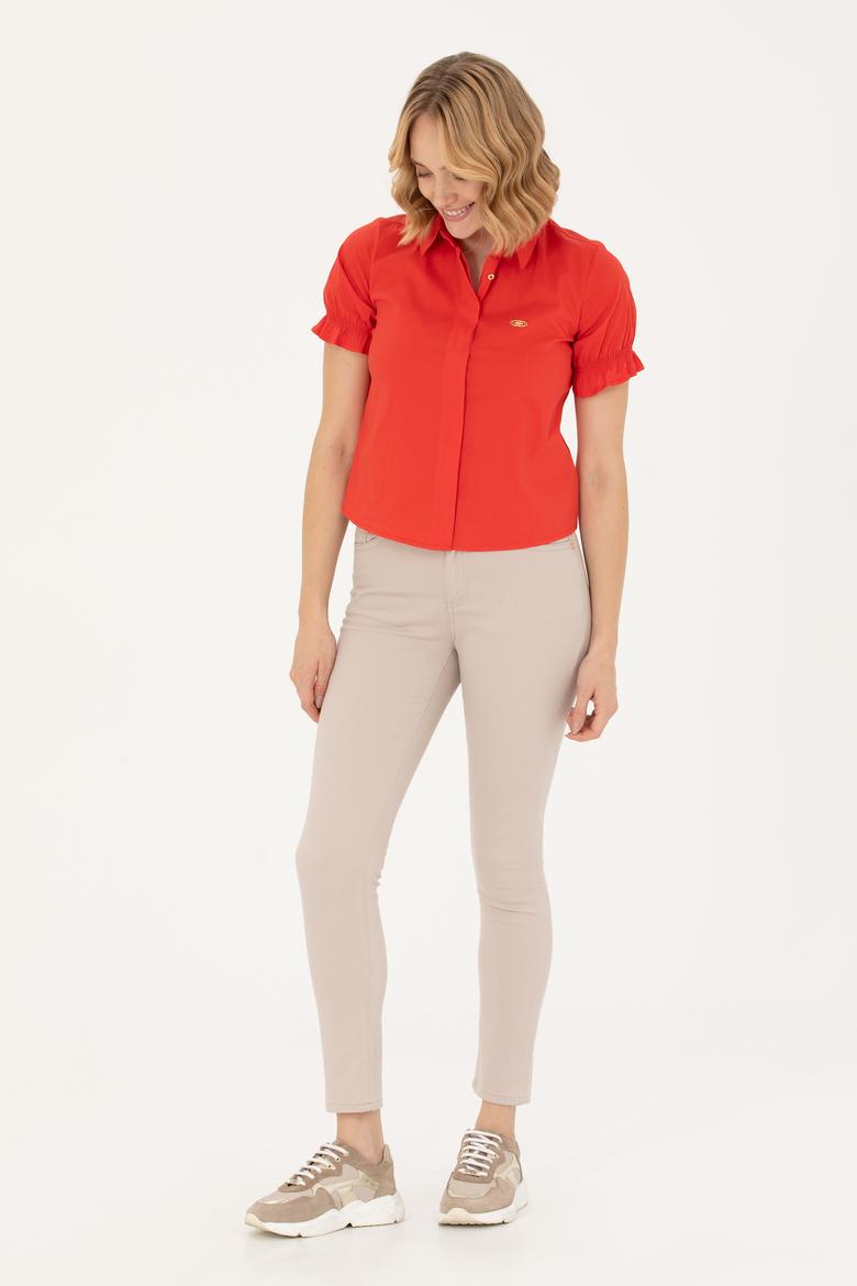 Kadın Kırmızı Kısa Kollu Gömlek - 50264219009