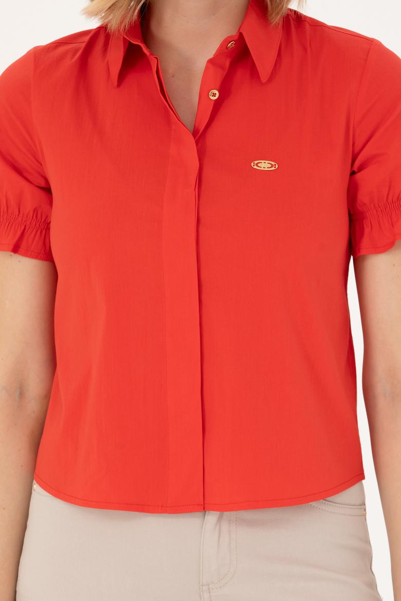 Kadın Kırmızı Kısa Kollu Gömlek - 50264219009