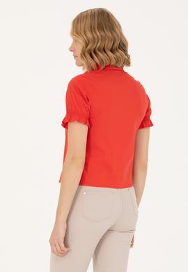 Kadın Kırmızı Kısa Kollu Gömlek - 50264219009