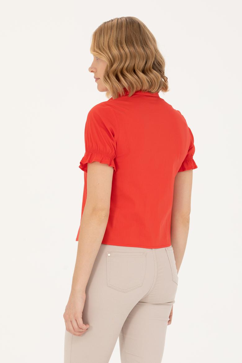 Kadın Kırmızı Kısa Kollu Gömlek - 50264219009