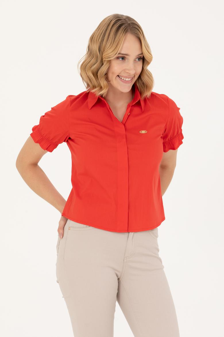 Kadın Kırmızı Kısa Kollu Gömlek - 50264219009