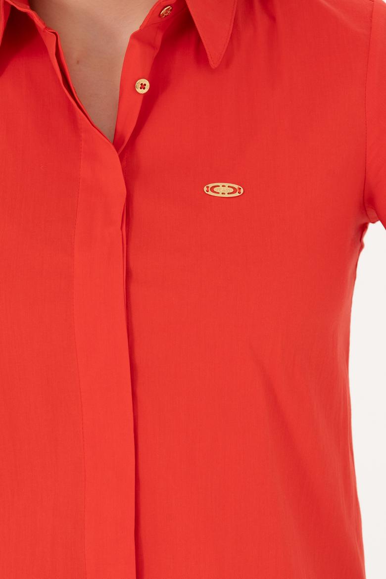 Kadın Kırmızı Kısa Kollu Gömlek - 50264219009