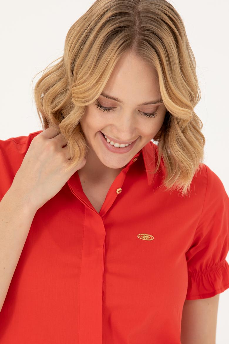 Kadın Kırmızı Kısa Kollu Gömlek - 50264219009