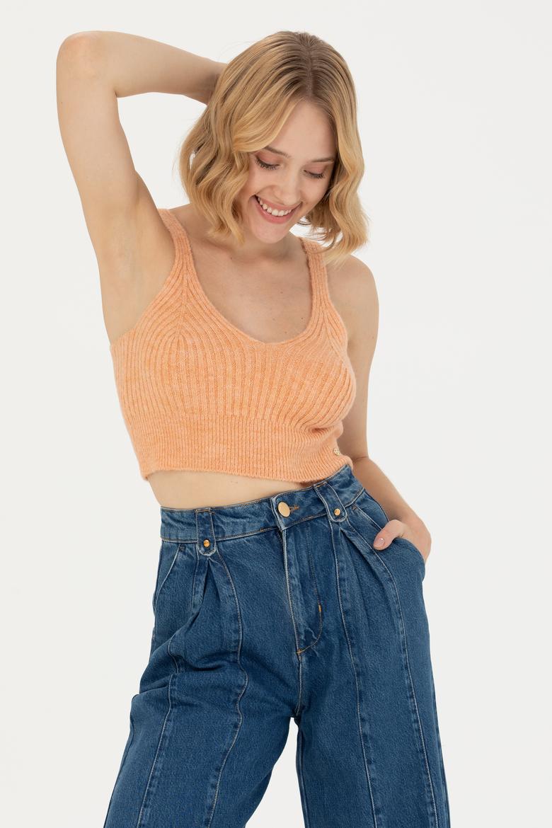 Kadın Pudra V Yaka Kazak