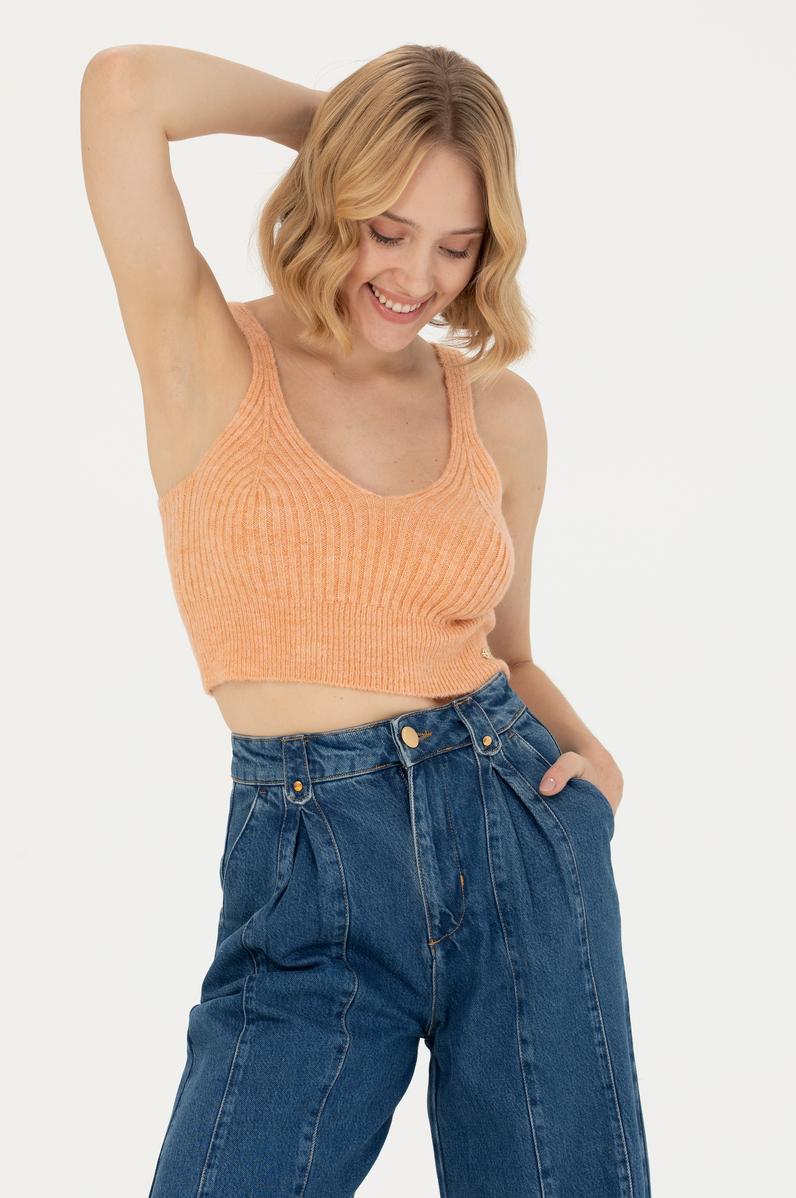 Kadın Pudra V Yaka Kazak