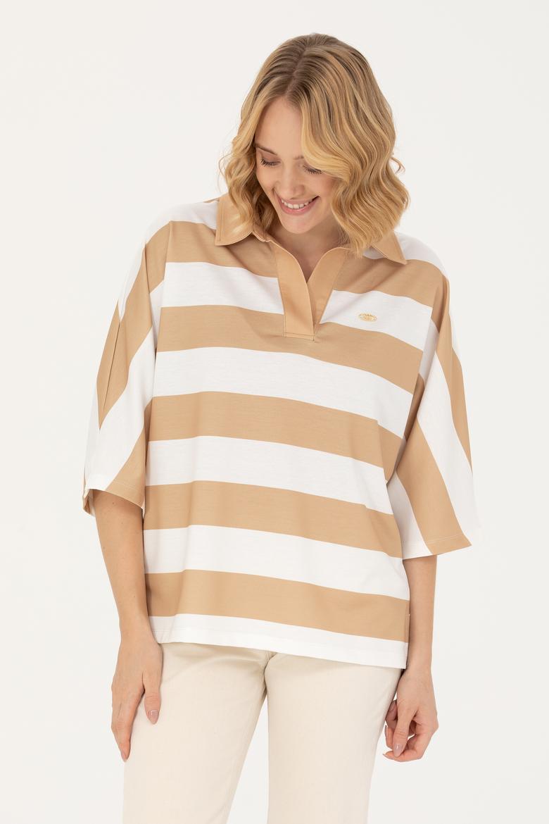 Kadın Camel Polo Yaka Tişört - 50262556003