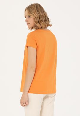 Kadın Turuncu Basic Bisiklet Yaka Tişört - 50262670021