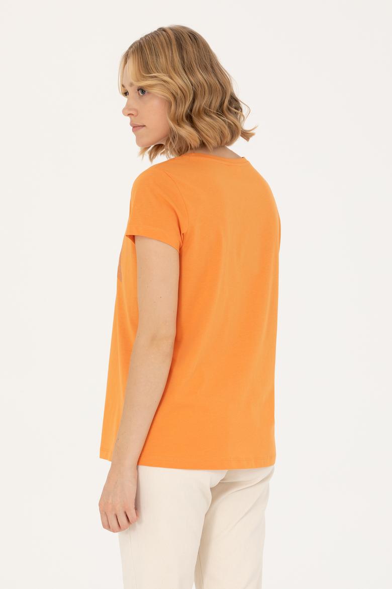 Kadın Turuncu Basic Bisiklet Yaka Tişört - 50262670021