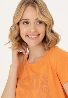 Kadın Turuncu Basic Bisiklet Yaka Tişört - 50262670021