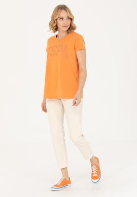 Kadın Turuncu Basic Bisiklet Yaka Tişört - 50262670021