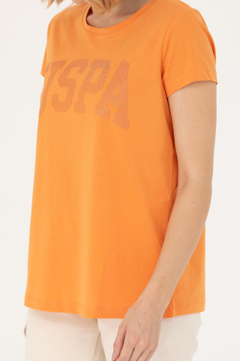 Kadın Turuncu Basic Bisiklet Yaka Tişört - 50262670021