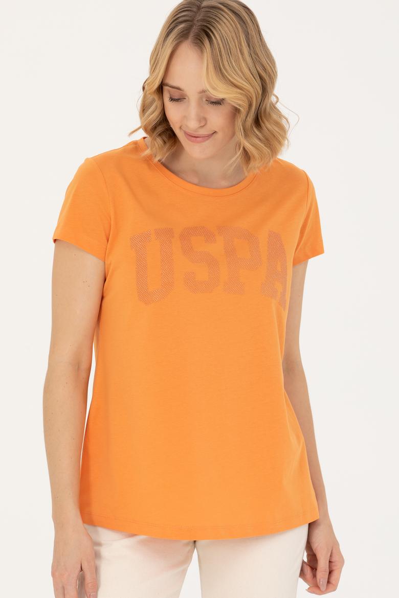 Kadın Turuncu Basic Bisiklet Yaka Tişört - 50262670021