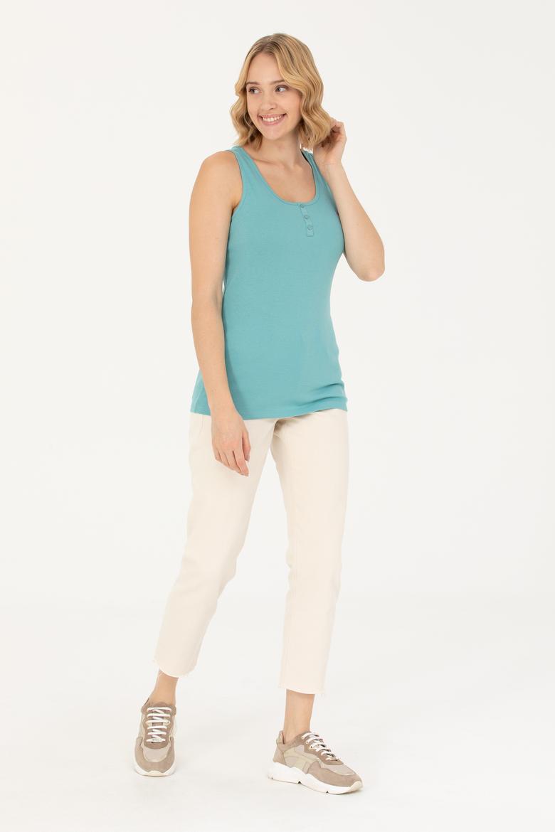 Kadın Mint Bisiklet Yaka Kolsuz Basic Tişört - 50262673021