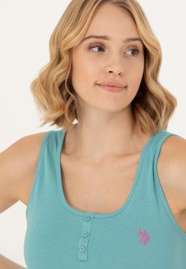 Kadın Mint Bisiklet Yaka Kolsuz Basic Tişört - 50262673021