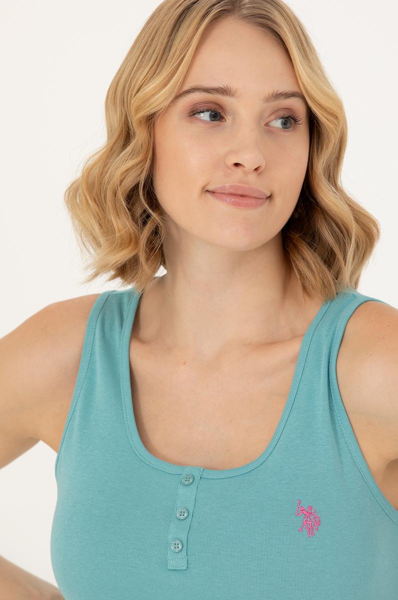 Kadın Mint Bisiklet Yaka Kolsuz Basic Tişört