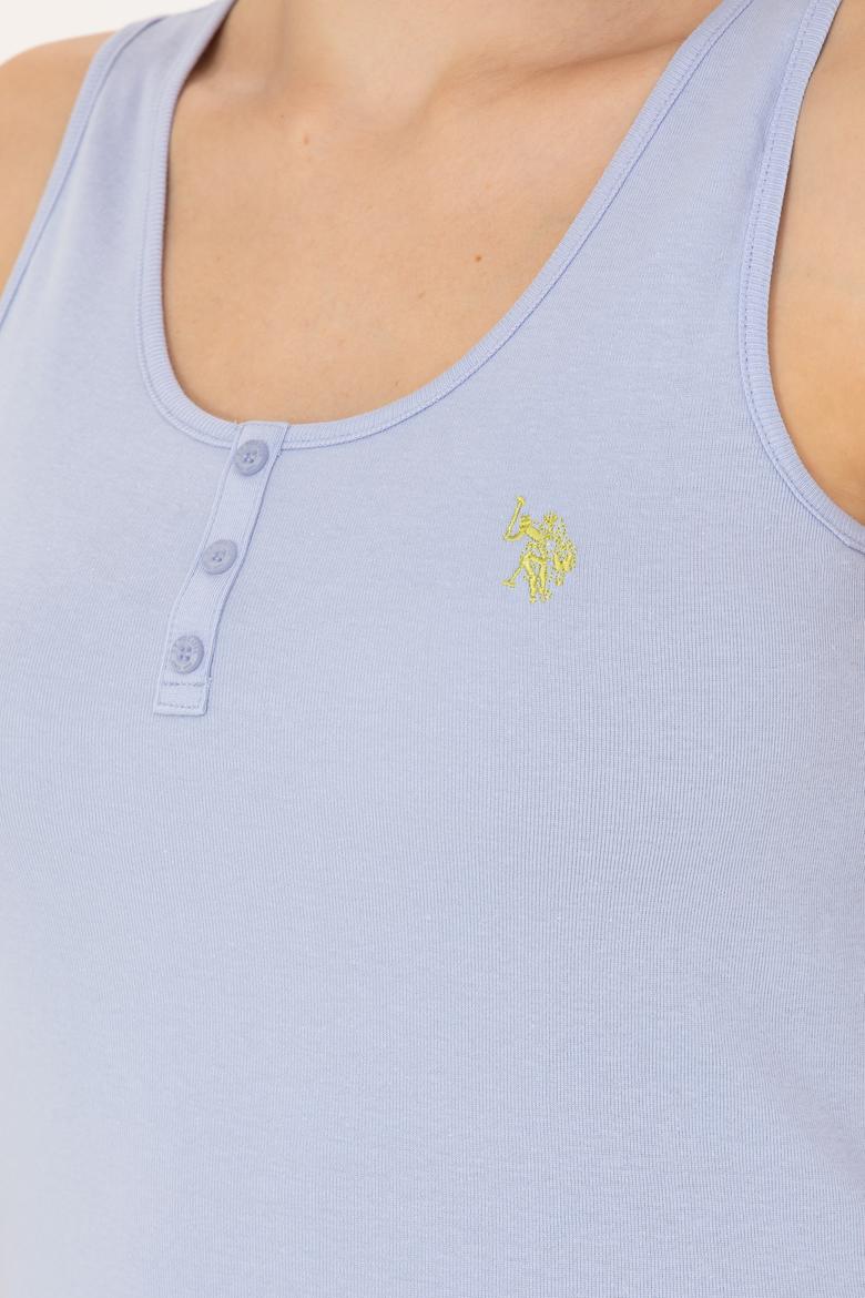 Kadın Mavi Bisiklet Yaka Kolsuz Basic Tişört - 50262673105