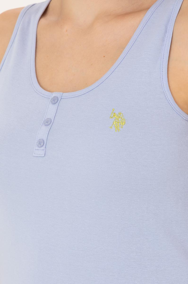 Kadın Mavi Bisiklet Yaka Kolsuz Basic Tişört