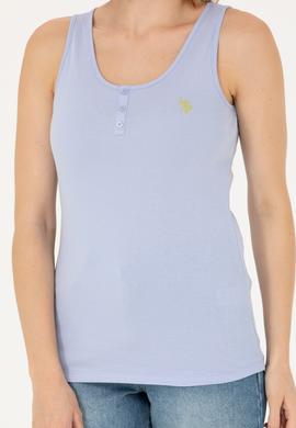 Kadın Mavi Bisiklet Yaka Kolsuz Basic Tişört - 50262673105