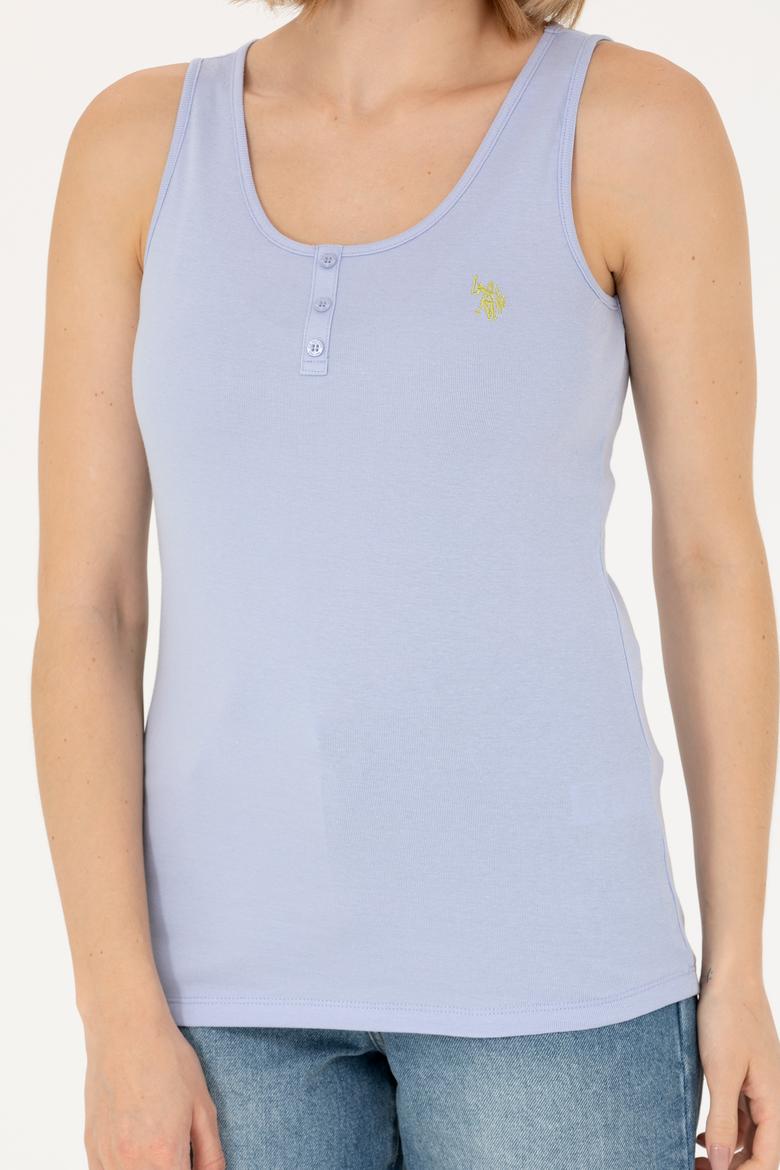 Kadın Mavi Bisiklet Yaka Kolsuz Basic Tişört - 50262673105