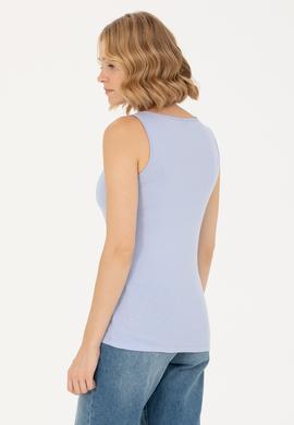 Kadın Mavi Bisiklet Yaka Kolsuz Basic Tişört - 50262673105