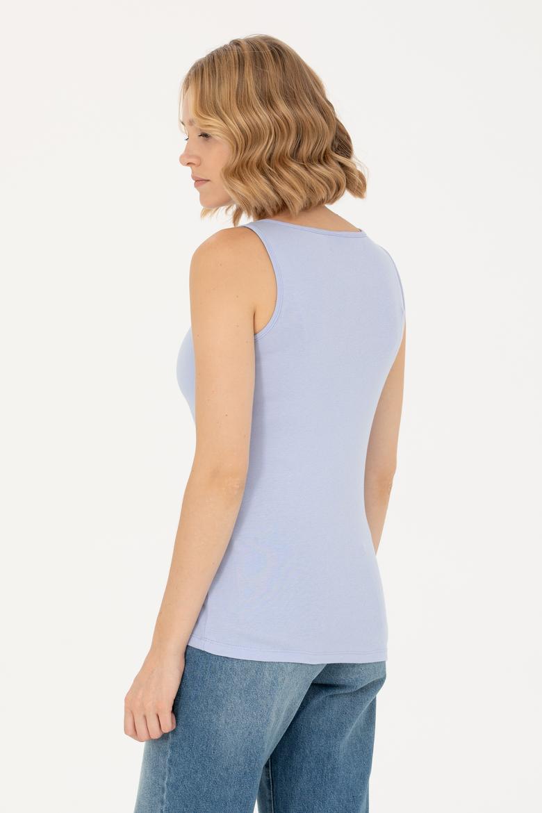 Kadın Mavi Bisiklet Yaka Kolsuz Basic Tişört - 50262673105