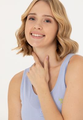 Kadın Mavi Bisiklet Yaka Kolsuz Basic Tişört - 50262673105