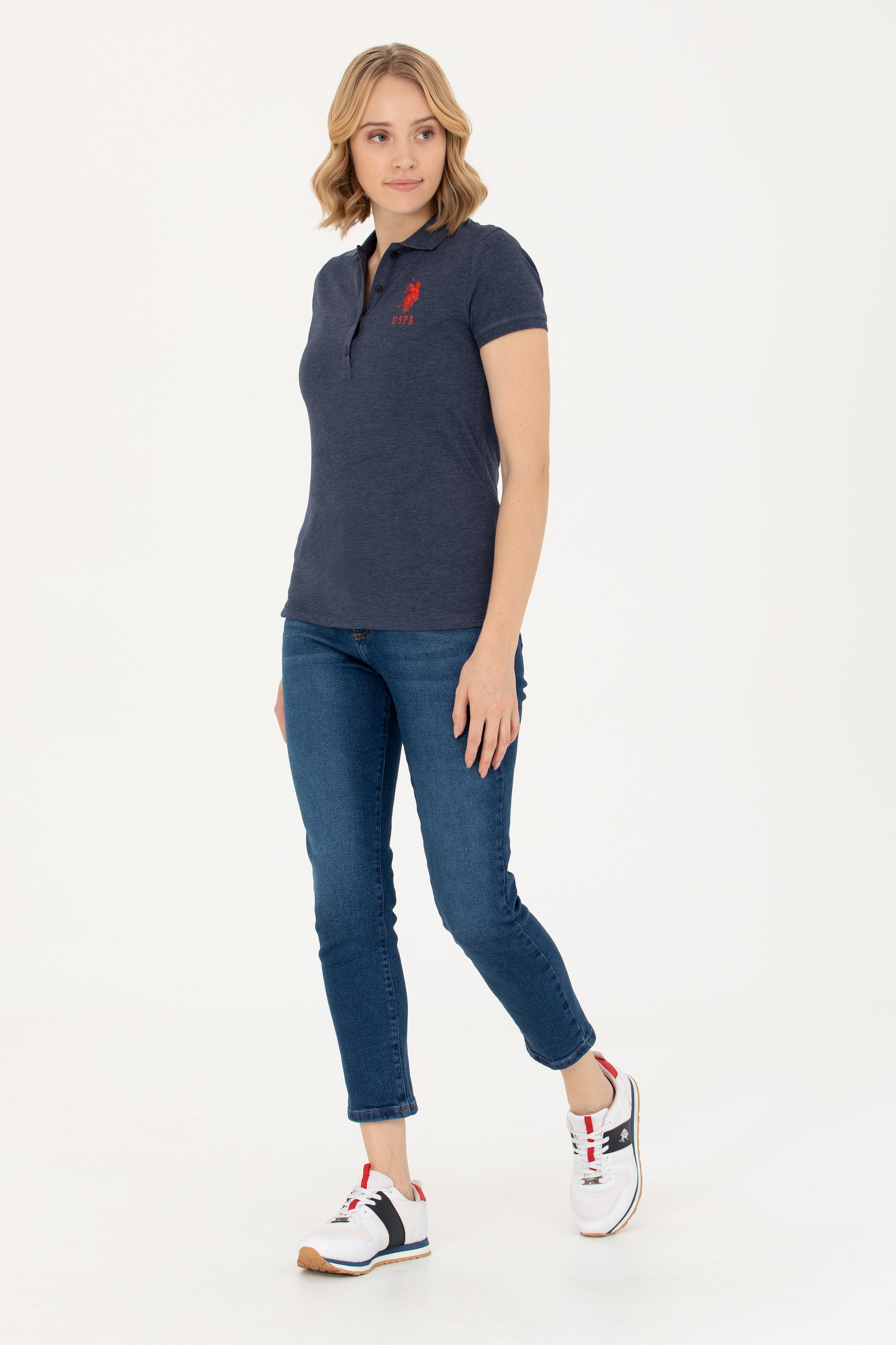 Kadın Lacivert Basic Polo Yaka Tişört