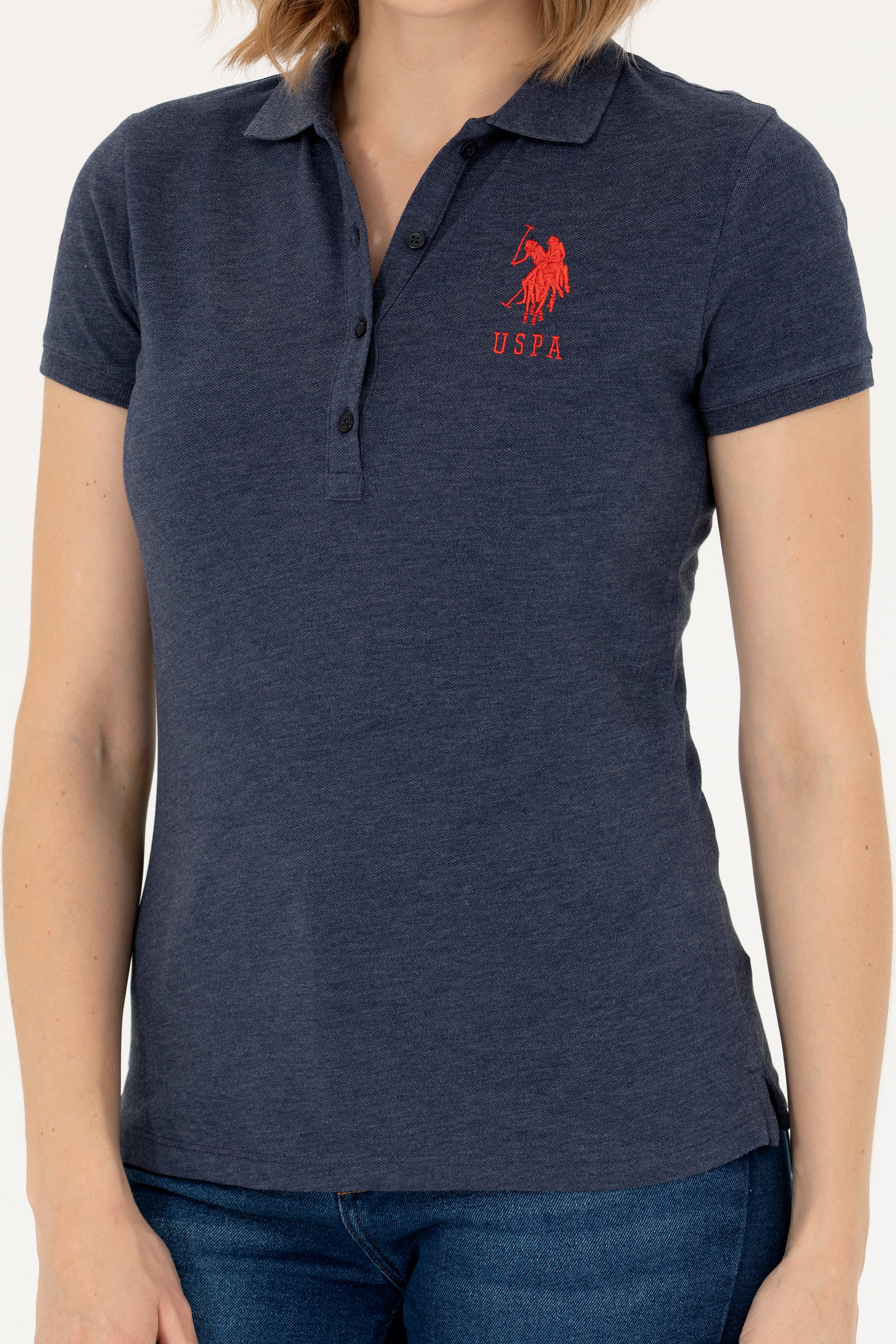 Kadın Lacivert Basic Polo Yaka Tişört