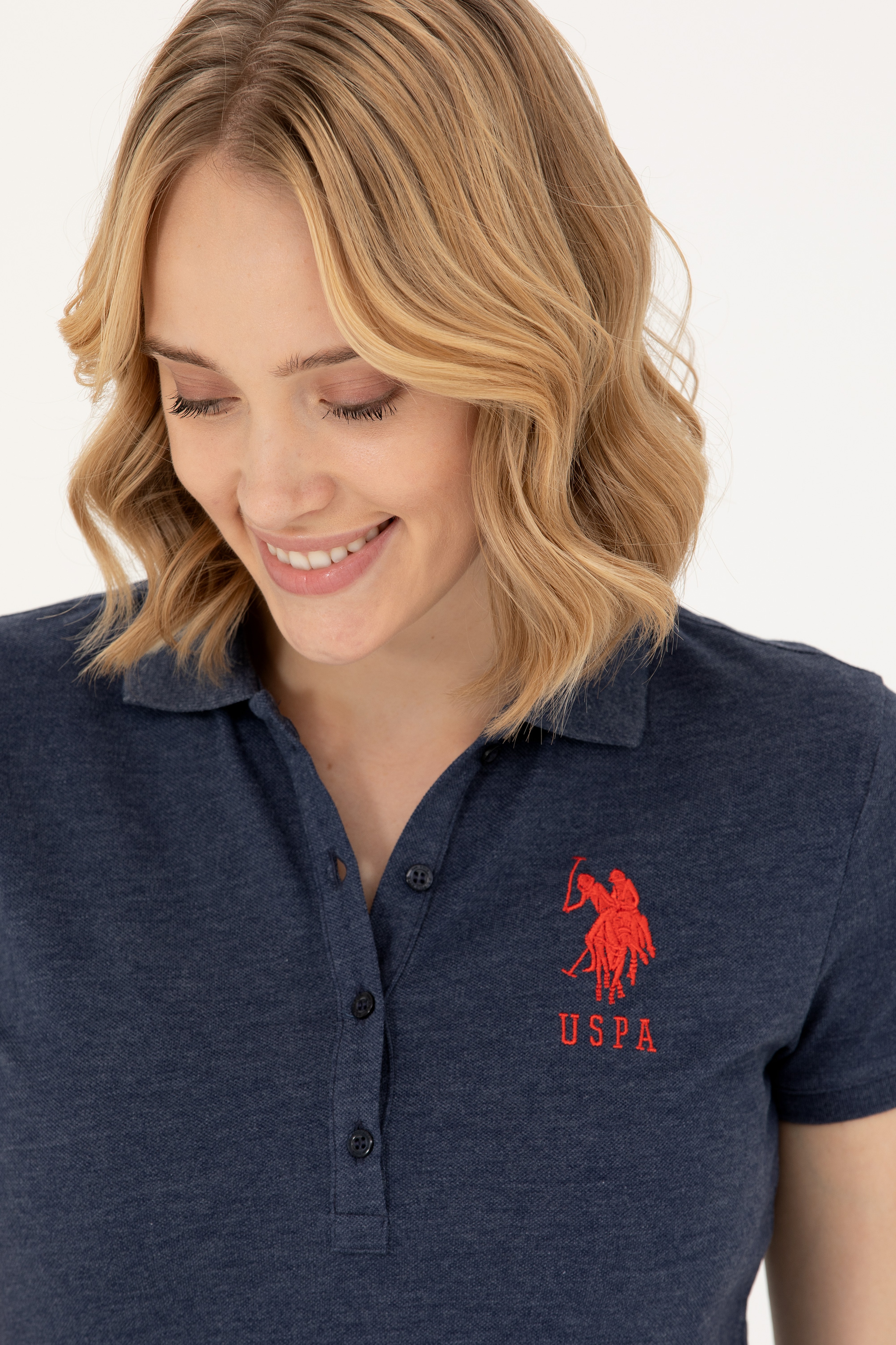Kadın Lacivert Basic Polo Yaka Tişört - Image 2