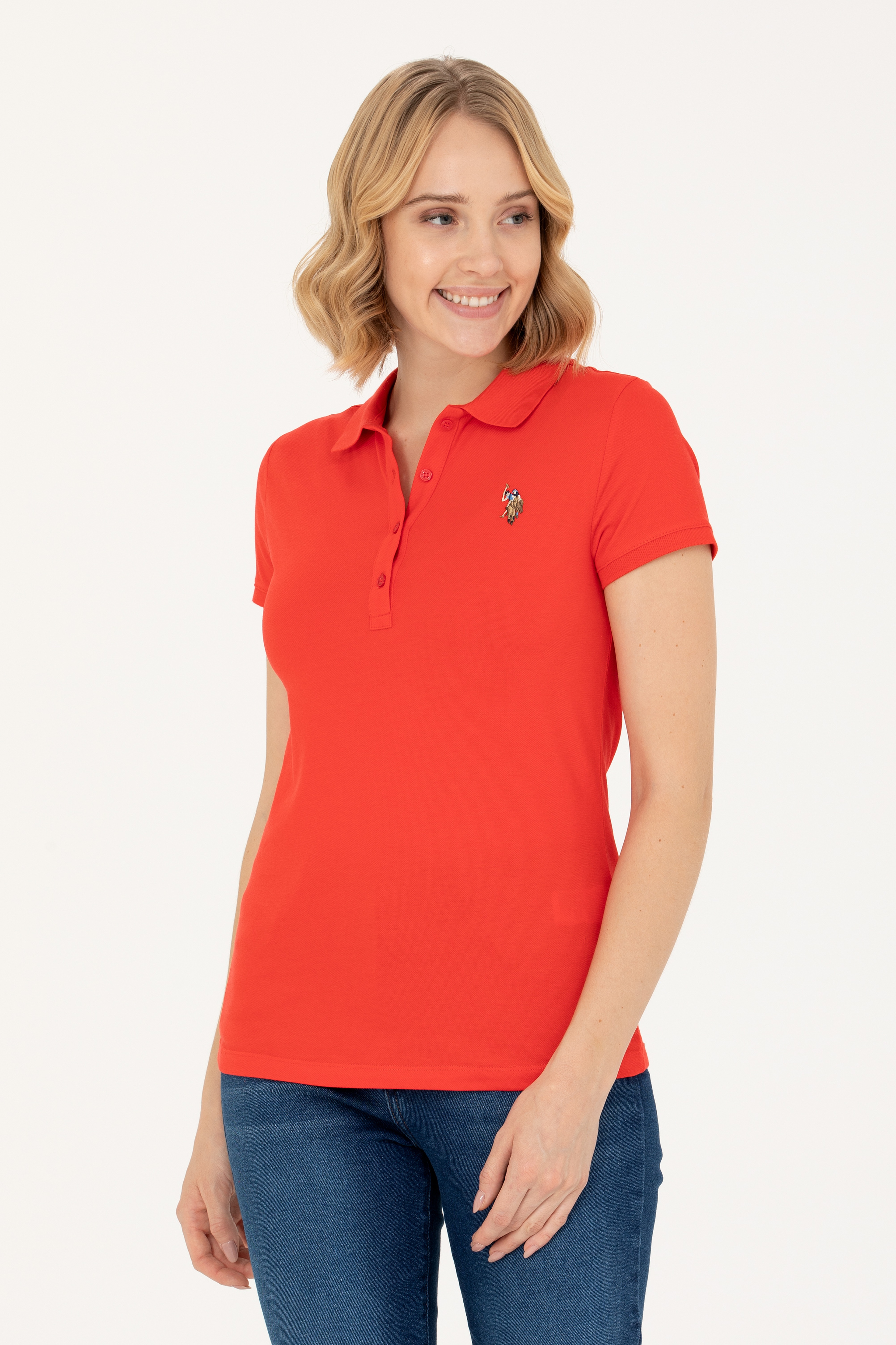 Kadın Kırmızı Polo Yaka Tişört - Image 1