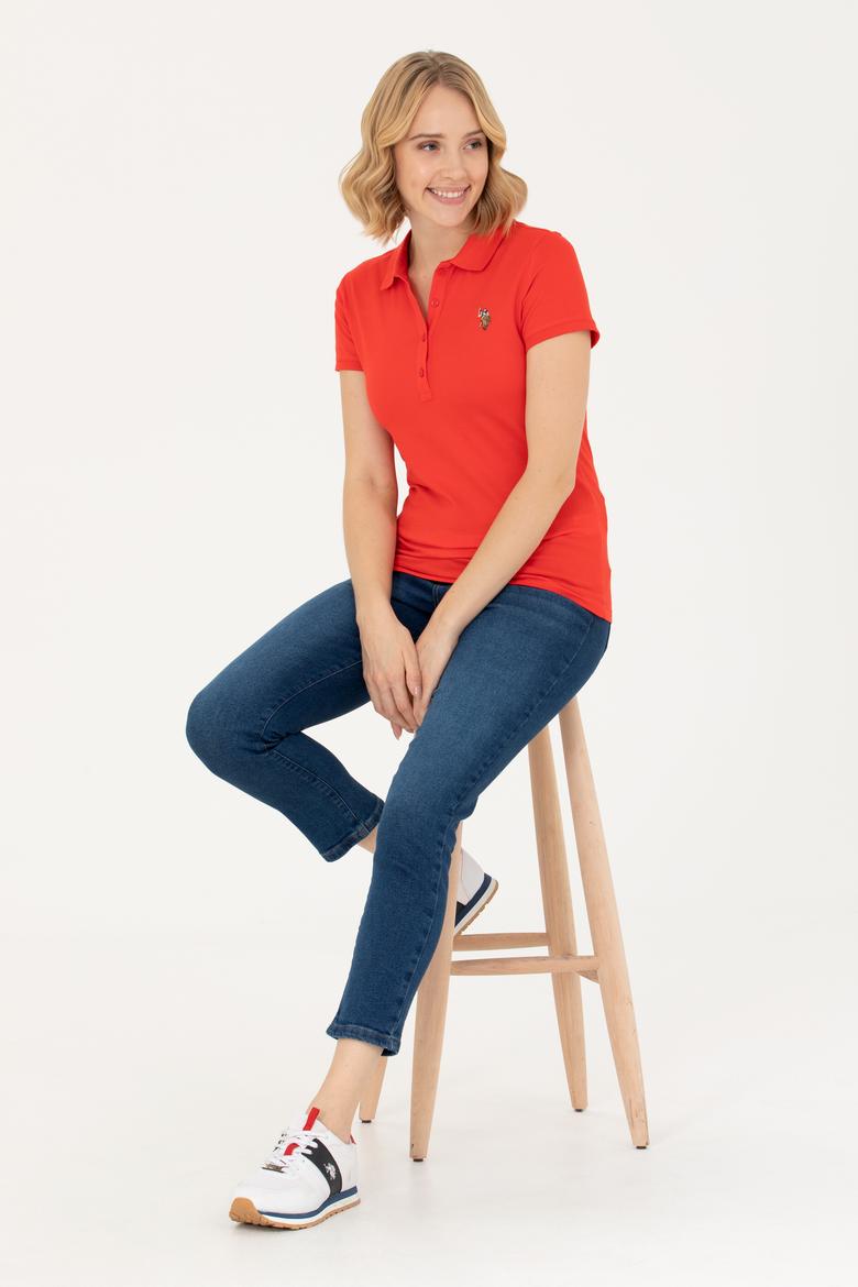 Kadın Kırmızı Polo Yaka Tişört - 50262715211