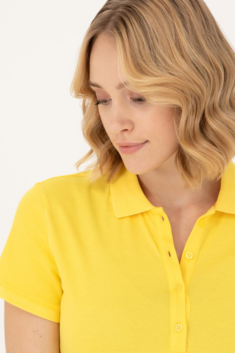 Kadın Koyu Sarı Basic Polo Yaka Tişört - 50262675053