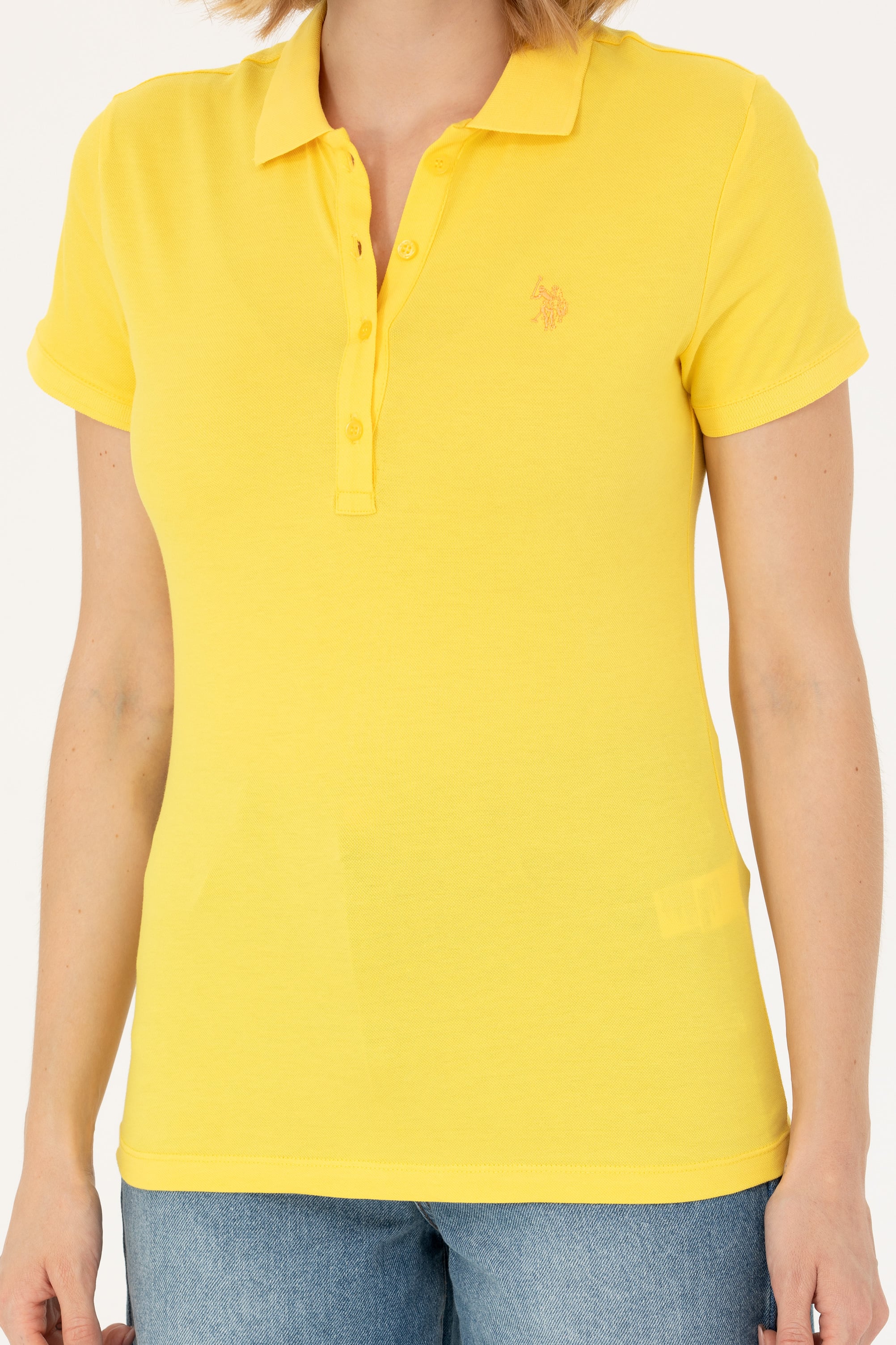 Kadın Koyu Sarı Basic Polo Yaka Tişört - Image 6