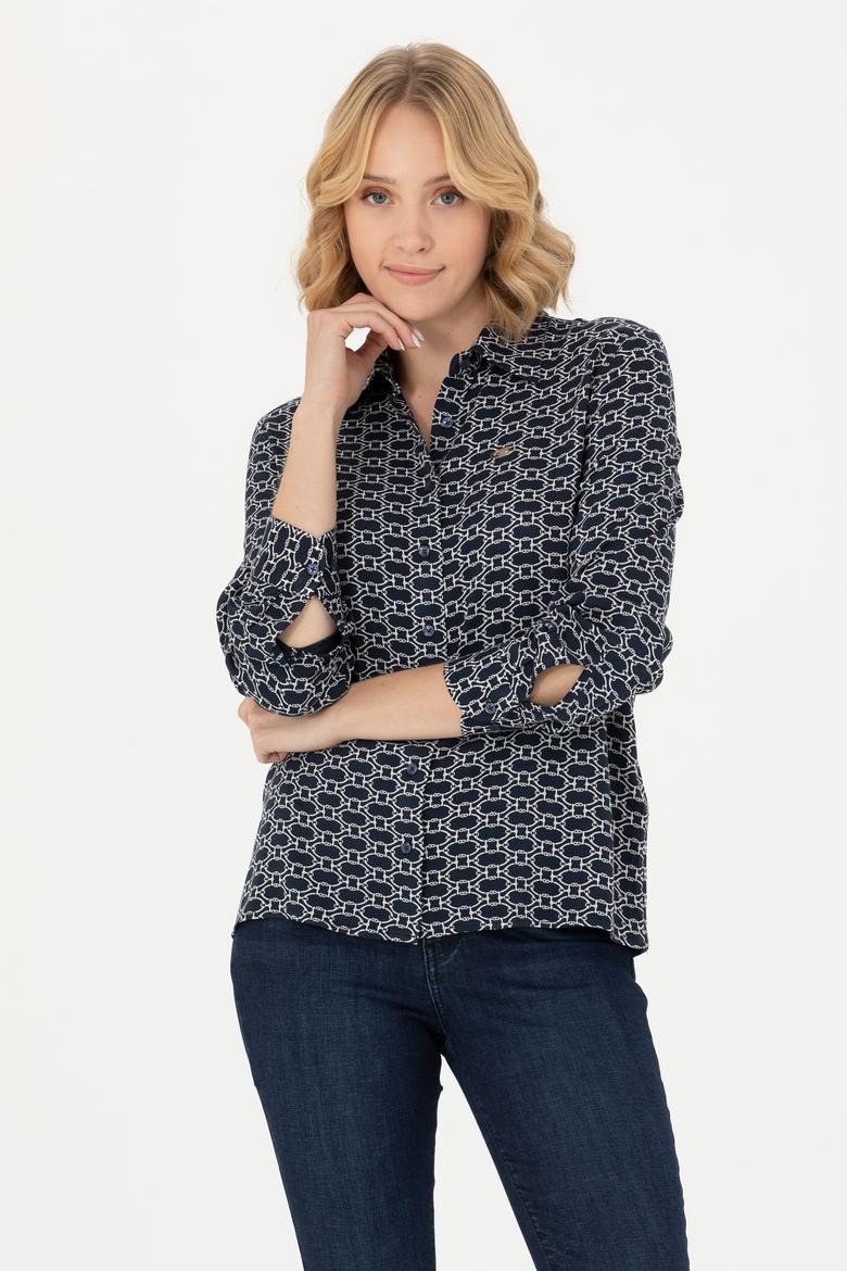 Kadın Lacivert Uzun Kollu Gömlek