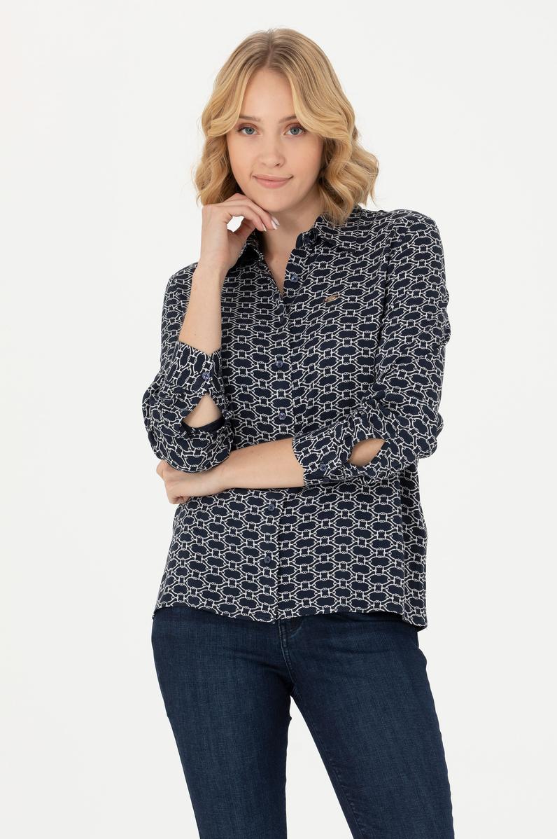 Kadın Lacivert Uzun Kollu Gömlek